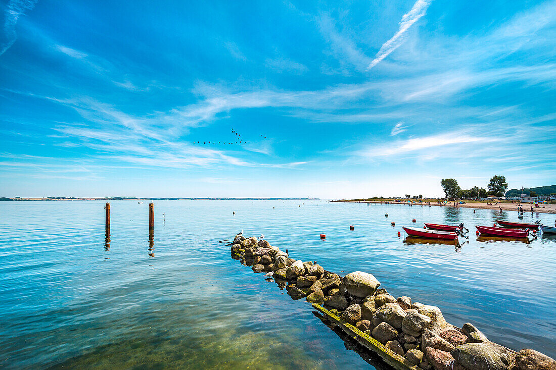 Calm sea, Langballigau, Flensburger Foerde, Baltic Coast, Schleswig-Holstein, Germany