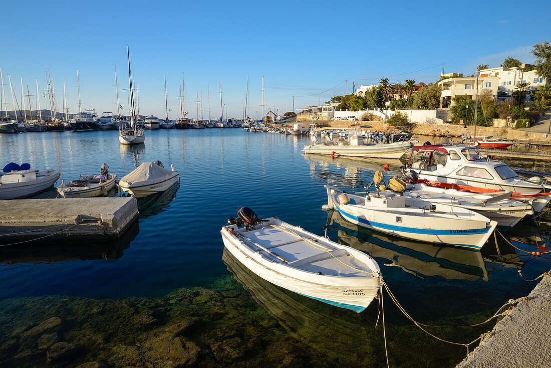 Boats in the harbor of Siros, Greek Islands, Aegean, Cyclades, Greece