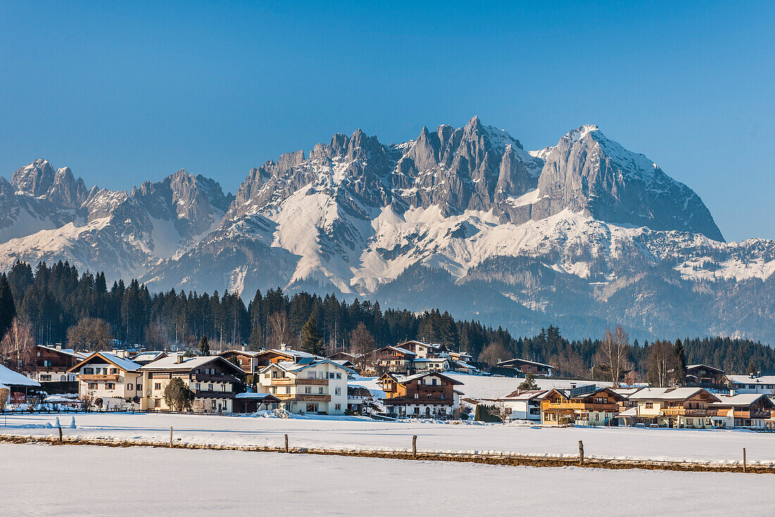 Oberndorf near Kitzbuehel, with view of the Wilder Kaiser, Tyrol, Austria, Europe