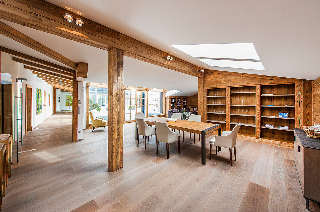 Dining room in a penthouse in a modern alpine style, Kitzbuehel, Tyrol, Austria, Europe