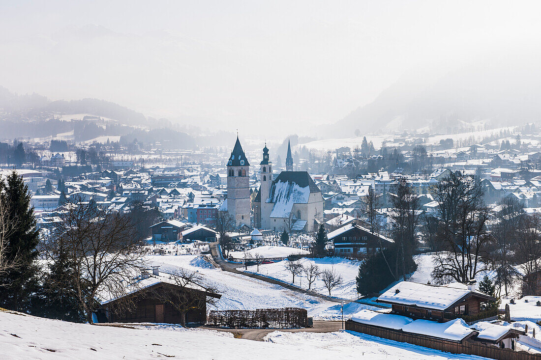 view to Kitzbuehel and the mountains, Tyrol, Austria, Europe
