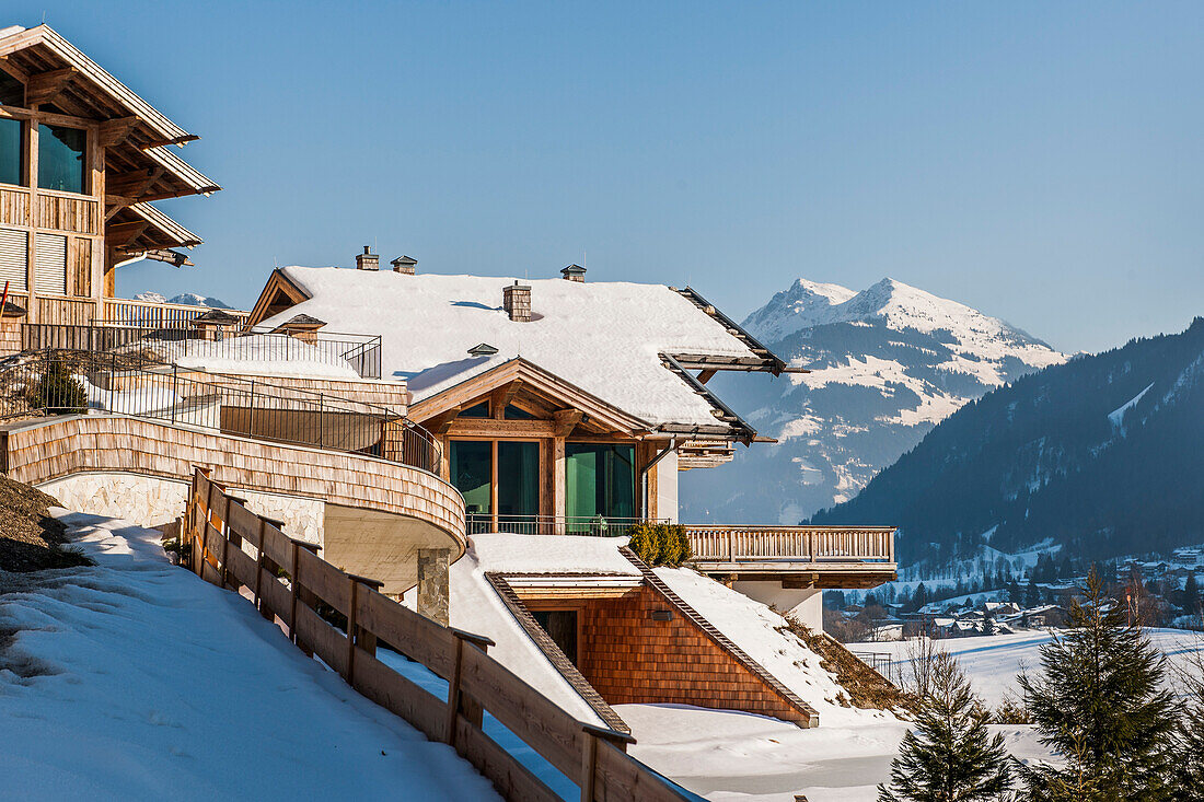 Houses in Kitzbuehel with a typical Alpine style, Tyrol, Austria, Europe