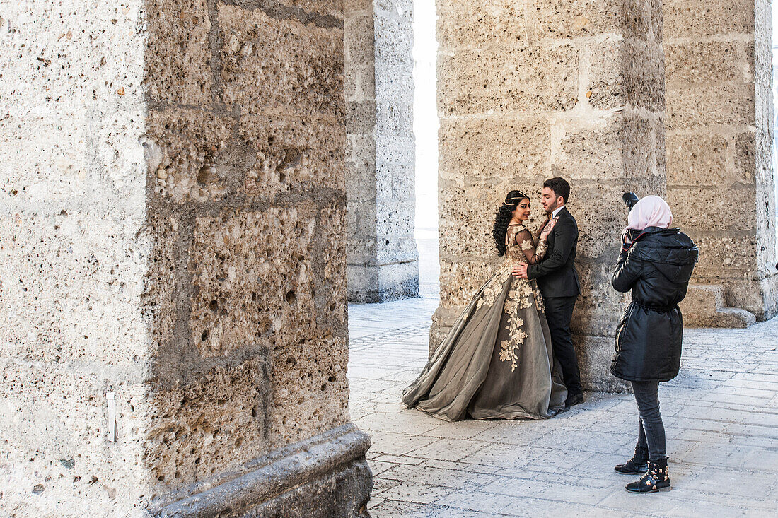 Wedding photographer at Salzburg cathedral, Salzburg, Austria, Europe