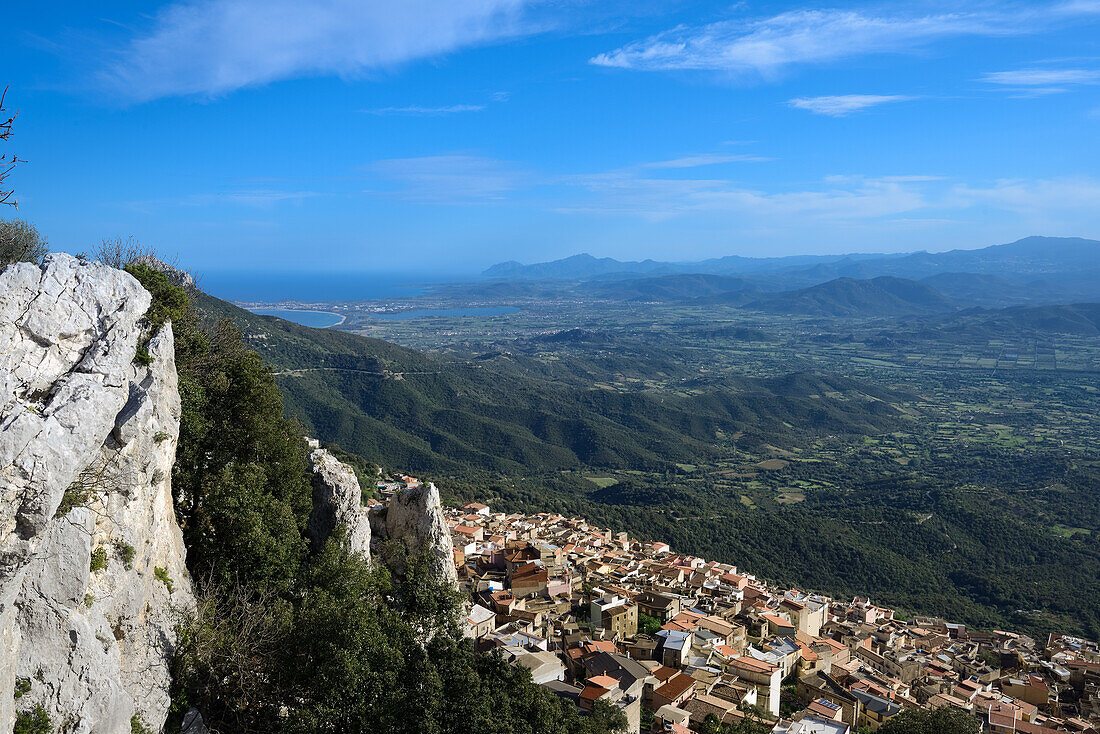View over Baunei, Santa Maria Navarrese in the background, Selvaggio Blu, Sardinia, Italy, Europe