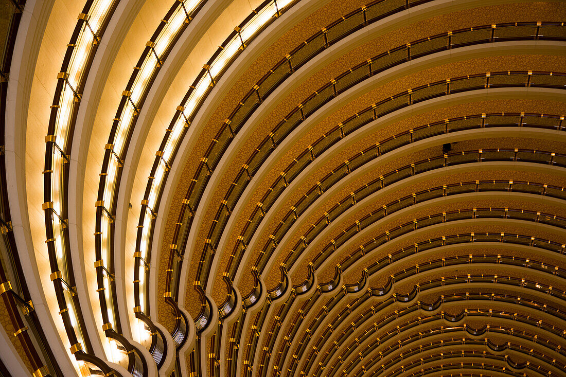 Overhead of Atrium at Grand Hyatt Hotel inside Jin Mao Tower, Pudong, Shanghai, China