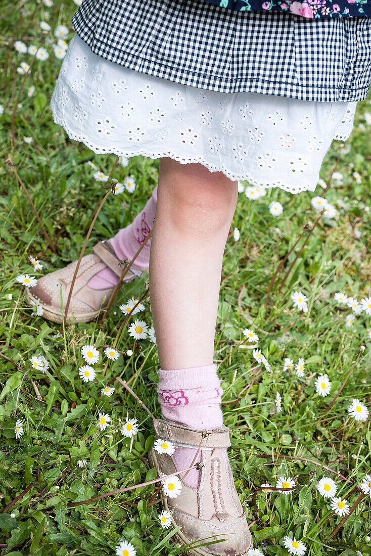 Girl standing on lawn, low section