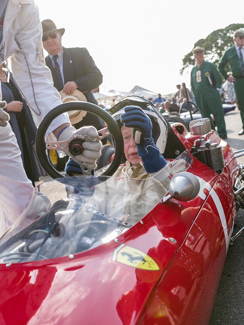 John Surtees in a 1964 Ferrari 158, Goodwood Revival 2014, Racing Sport, Classic Car, Goodwood, Chichester, Sussex, England, Great Britain