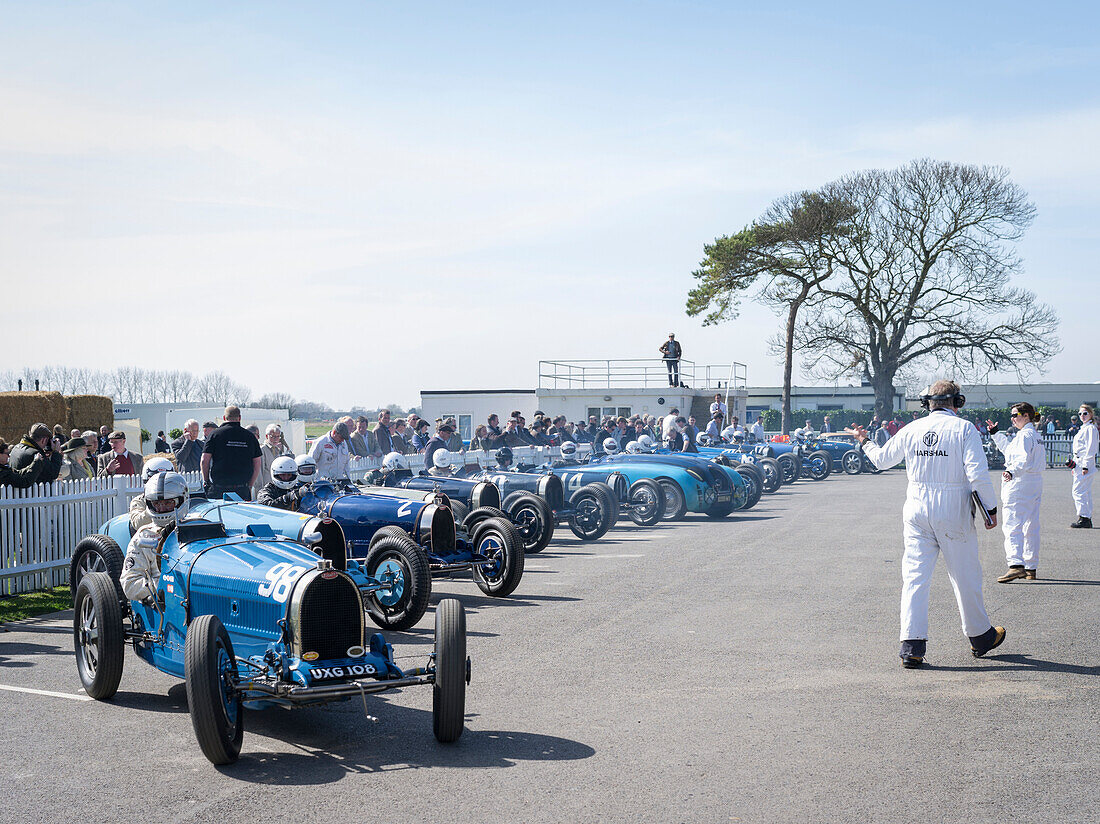Bugatti racing cars, Grover-Williams Trophy, 72nd Members Meeting, racing, car racing, classic car, Chichester, Sussex, United Kingdom, Great Britain