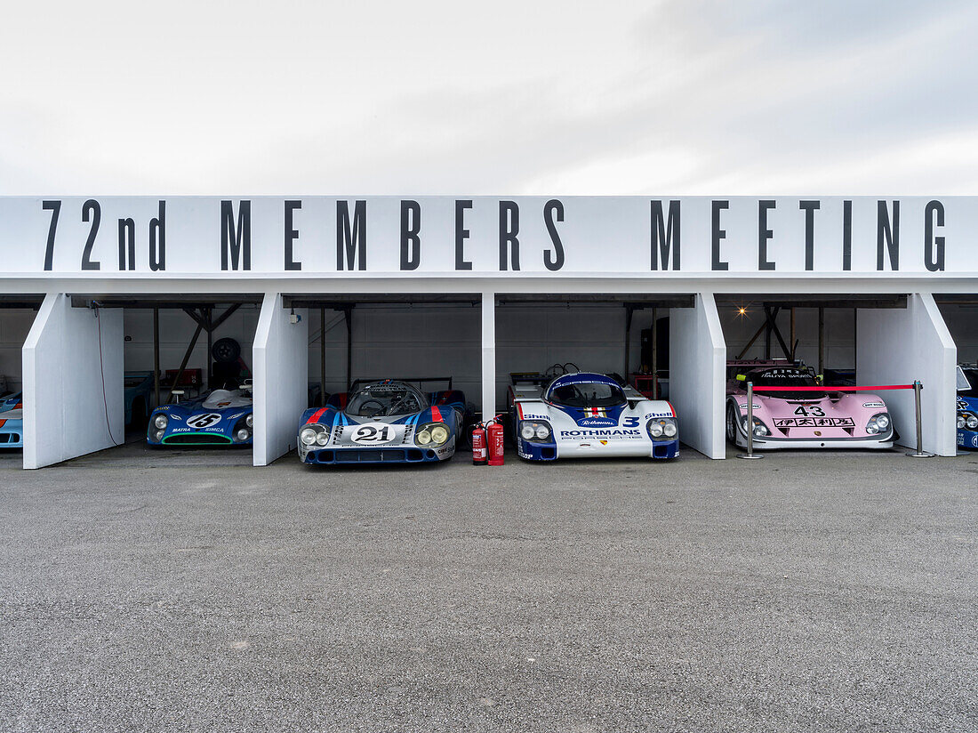 Le Mans racing cars Matra Simca MS670B, Porsche 917 LH, Porsche 956 and Porsche 962, 72nd Members Meeting, racing, car racing, classic car, Chichester, Sussex, United Kingdom, Great Britain