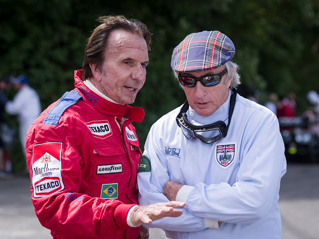 Emerson Fittipaldi (L), Sir Jackie Stewart (R), Goodwood Festival of Speed 2014, Rennsport, Autorennen, Classic Car, Goodwood, Chichester, Sussex, England, Großbritannien