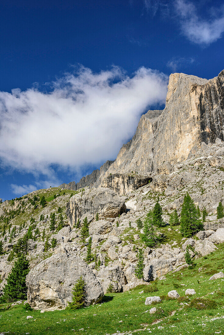 Valley of Vajolet with Rosengartenspitze, valley of Vajolet, Rosengarten range, UNESCO world heritage Dolomites, Dolomites, Trentino, Italy