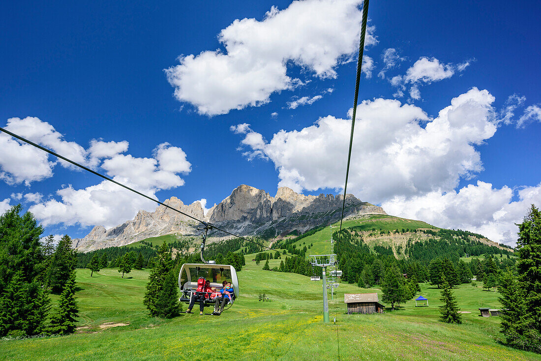 Chairlift leading towards Rosengarten, Rosengarten, UNESCO world heritage Dolomites, Dolomites, Trentino, Italy