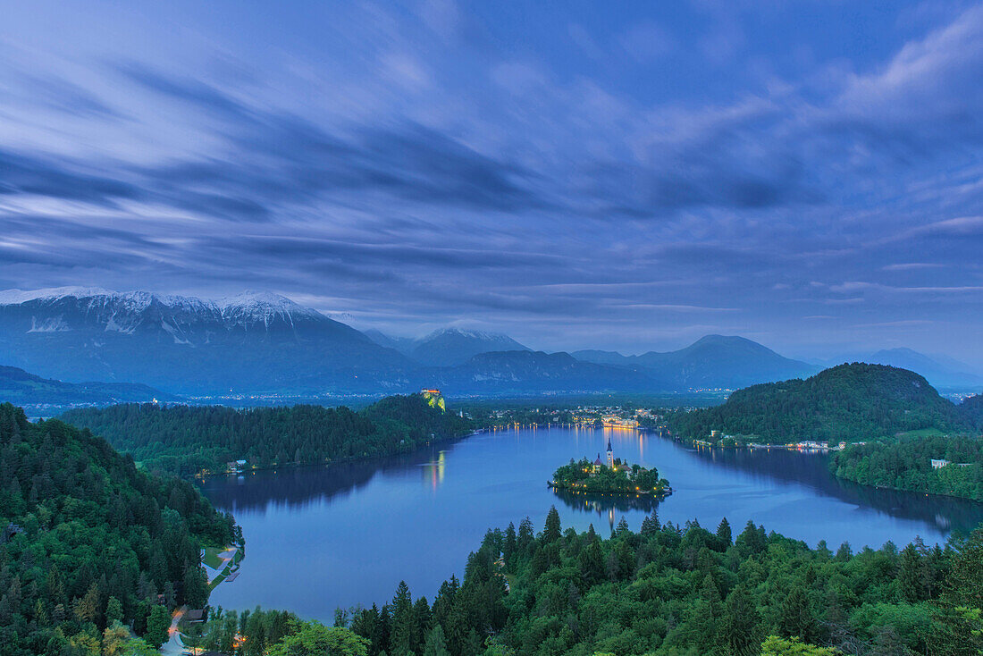 Still lake among rural landscape, Bled, Gorenjska, Slovenia, Bled, Gorenjska, Slovenia