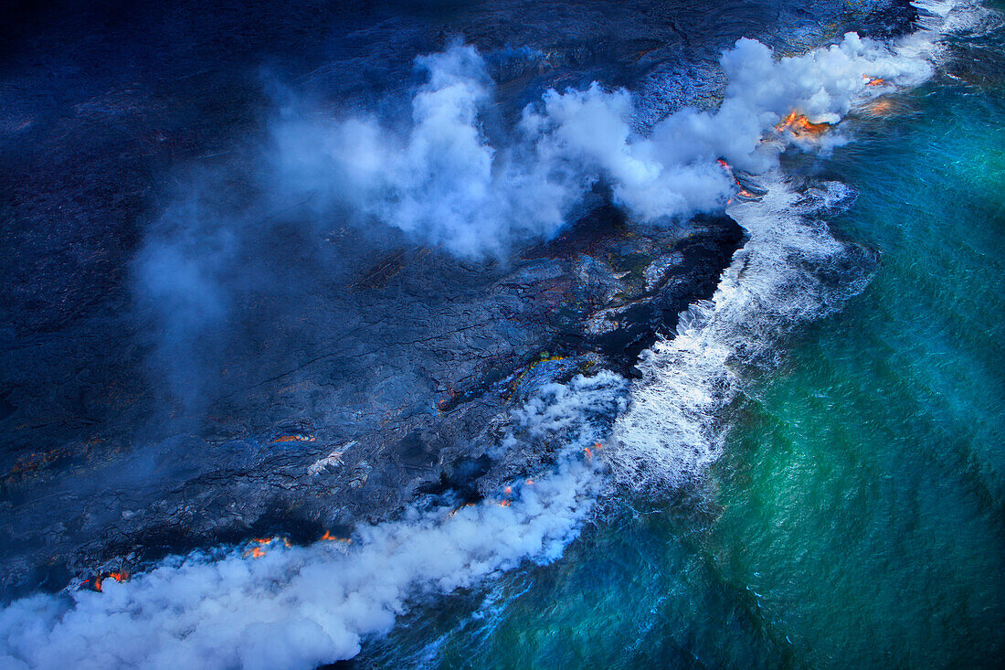 Aerial view of undersea volcanoes erupting, kapulani, HAWAII, USA