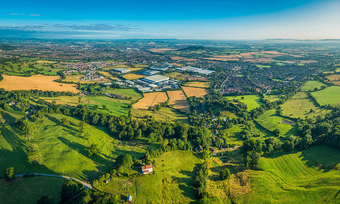Aerial view of rural fields surrounding Gloucester city, Gloucestershire, England, Gloucester, Gloucestershire, England