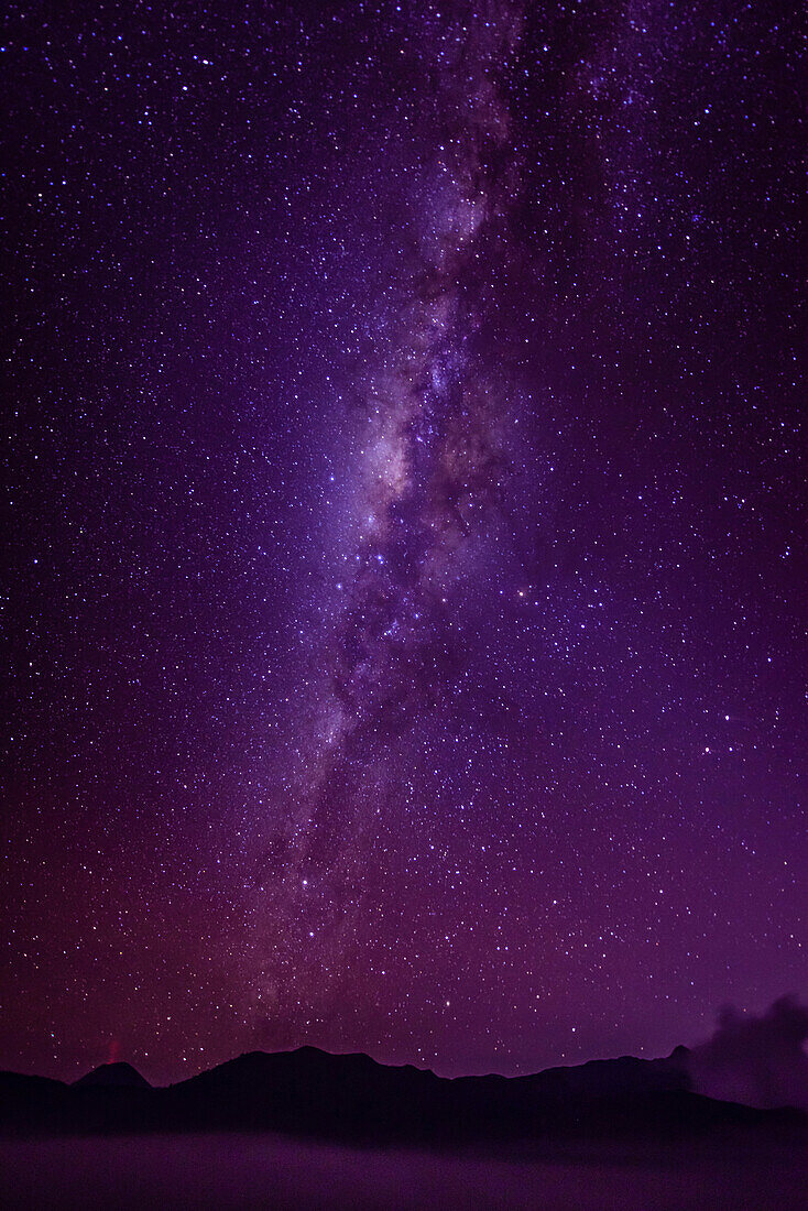 Milky Way galaxy in starry night sky, Mount Bromo, Surabaya, Indonesia