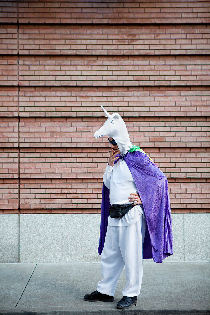 Caucasian man in unicorn costume, San Francisco, CA, USA