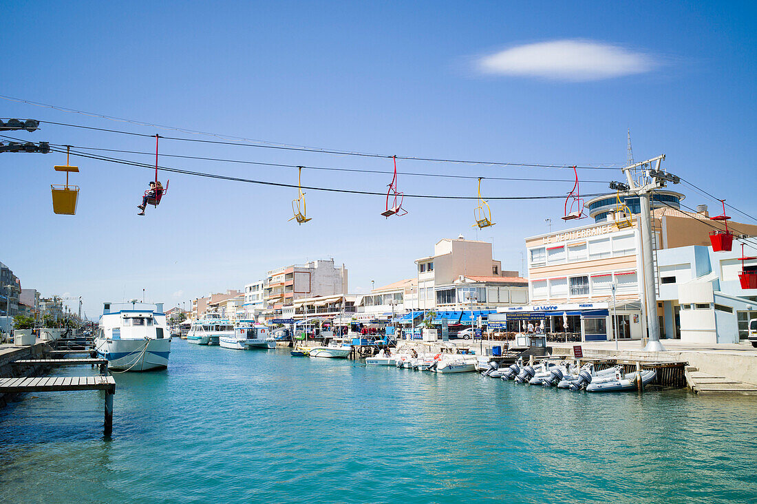 Chairlift over the canal, Palavas-les-Flot, Herault, Languedoc-Roussillon, France