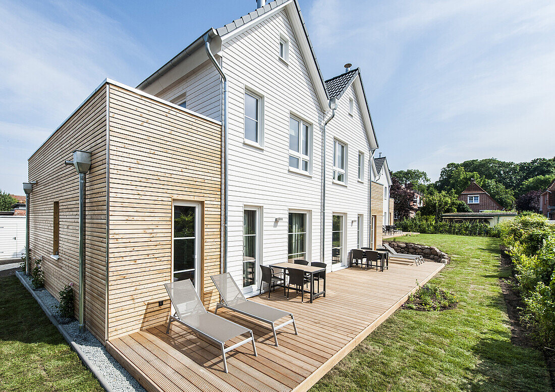 holiday houses in a modern wood design at Heiligenhafen, Schleswig-Holstein, Baltic Sea, North Germany, Germany, with property release