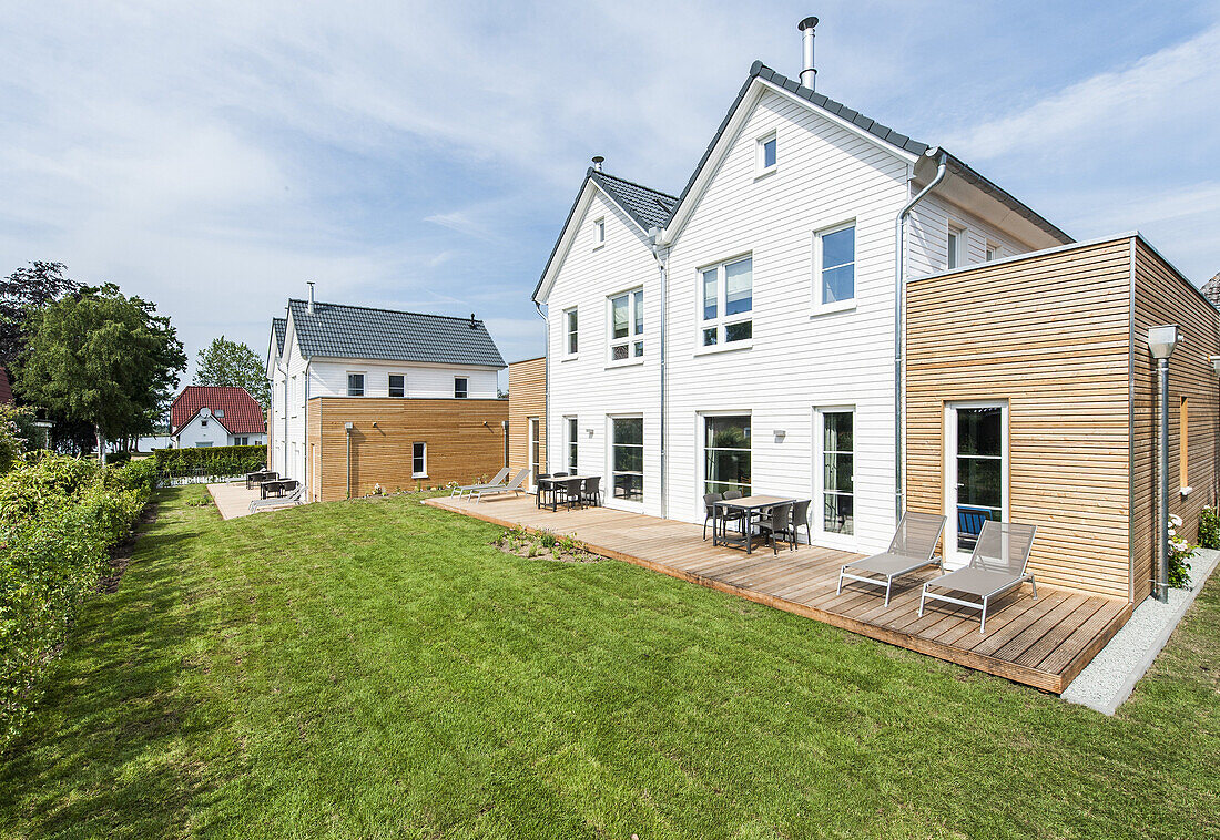 holiday houses in a modern wood design at Heiligenhafen, Schleswig-Holstein, Baltic Sea, North Germany, Germany, with property release