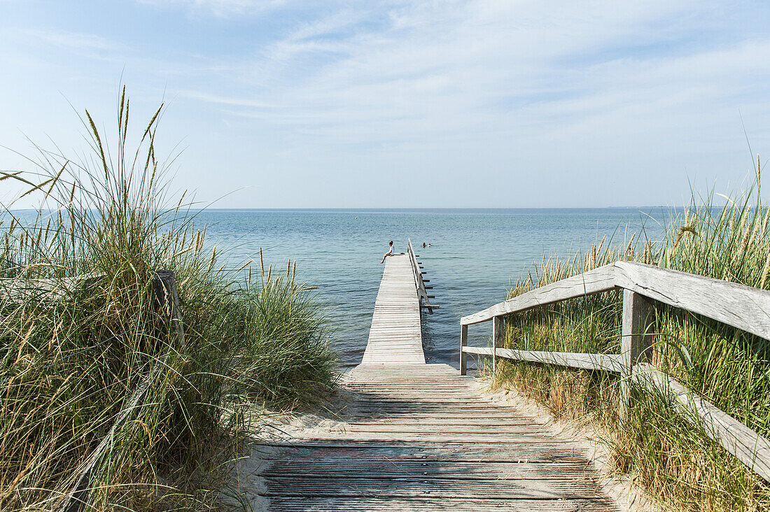 Wooden boardwalk on the beach at Heiligenhafen, Schleswig-Holstein, Baltic Sea, North Germany, Germany