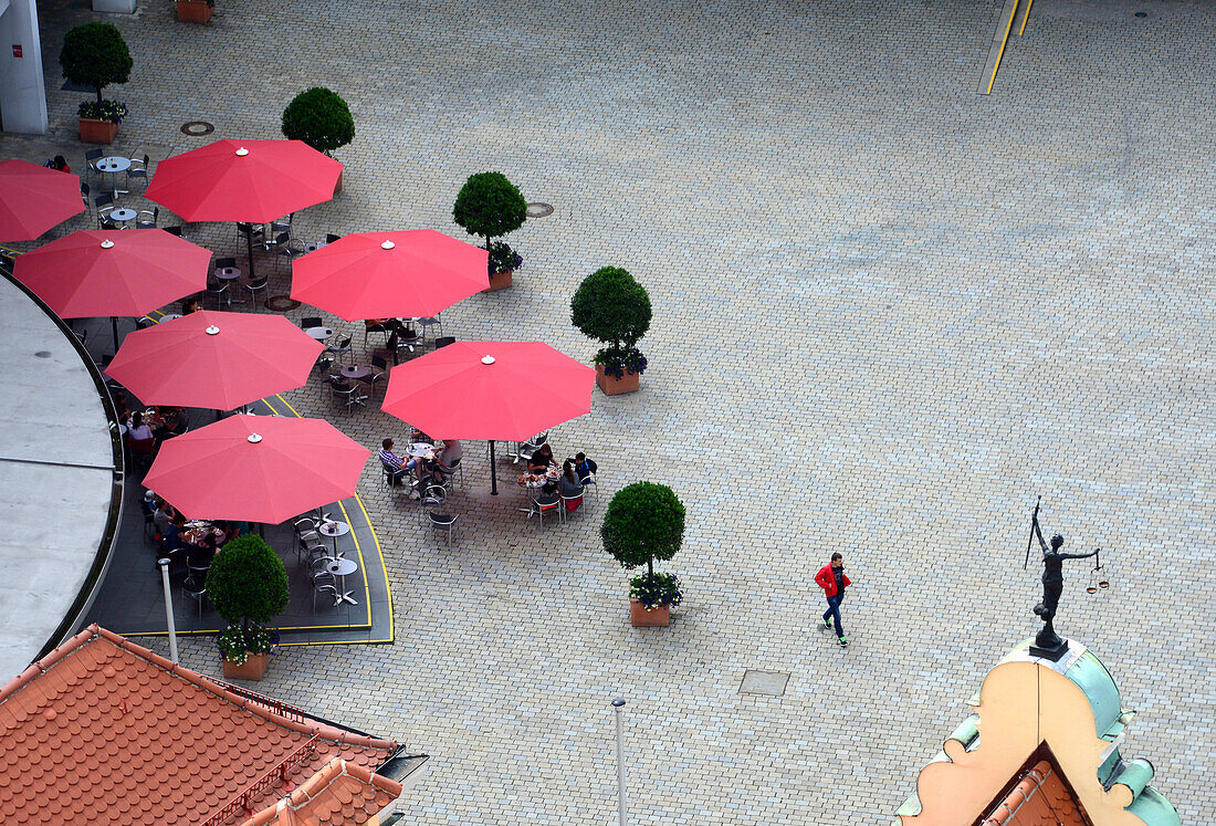 Rathausplatz, Blick vom Pfeifturm, Ingolstadt, Nord-Oberbayern, Bayern, Deutschland