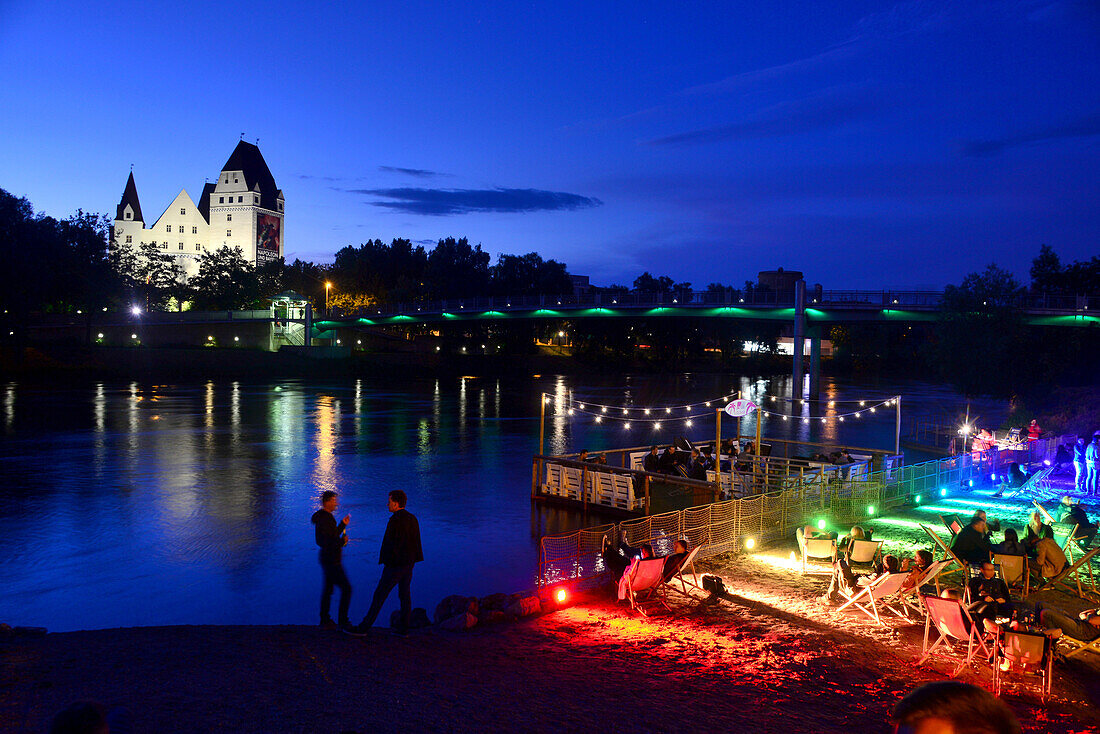 City festival along the Danube river with castle, Ingolstadt, Upper Bavaria, Bavaria, Germany