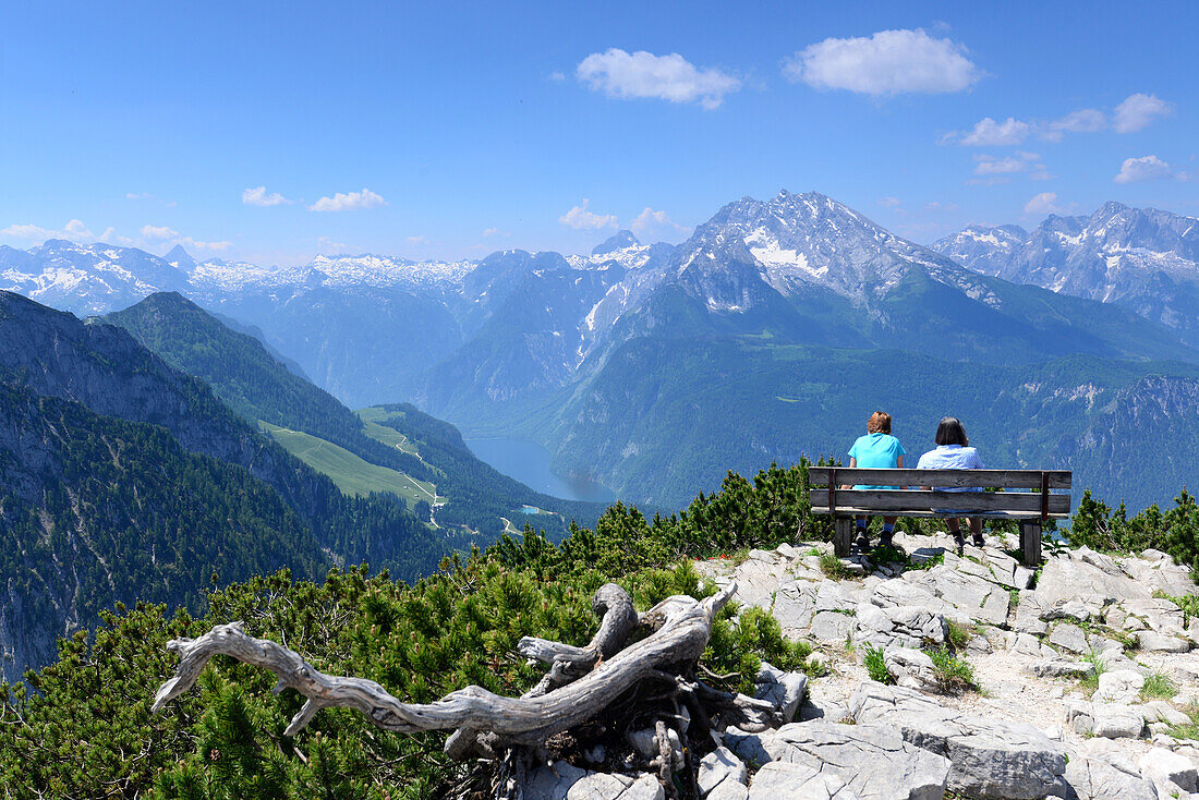 View to Watzmann and lake Koenigsee from Kehlstein hut over Berchtesgaden, Upper Bavaria, Bavaria, Germany