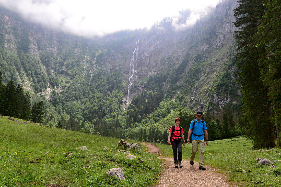 Roethbach waterfall near Lake Obersee at Koenigssee, Berchtesgaden, Upper Bavaria, Bavaria, Germany