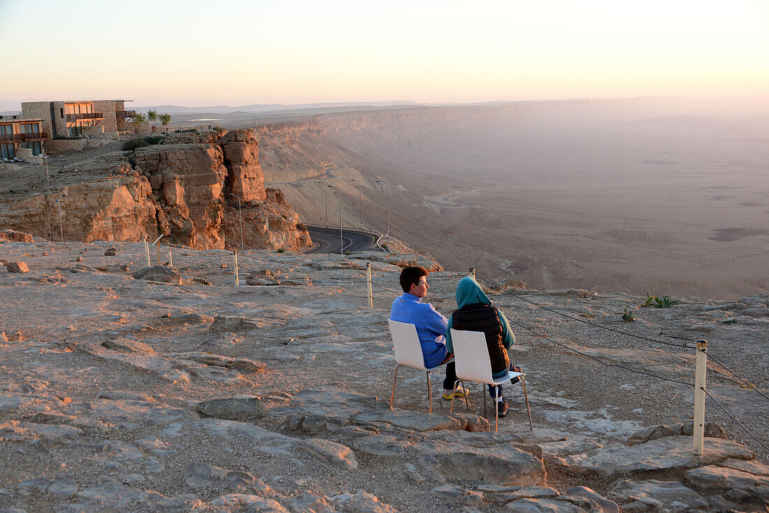 Sunrise at crater of Ramon near Mizpe Ramon, Desert of Negev, South-Israel, Israel