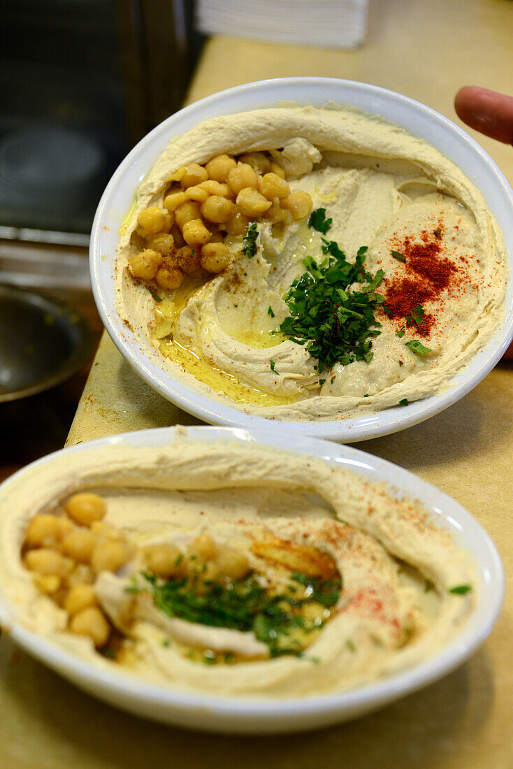 Humus im Restaurant: Abu Hasan in Jaffa, Tel Aviv, Israel