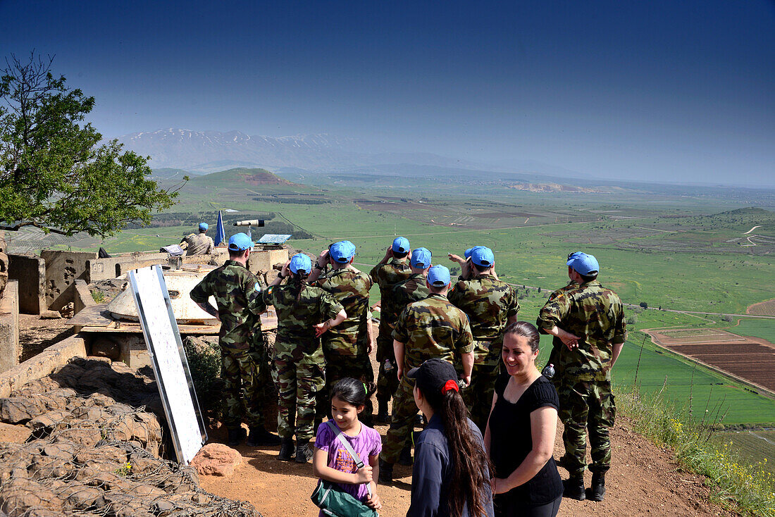 UN soldiers and tourists on Mount Bental, Golan heights, Galilea, North-Israel, Israel