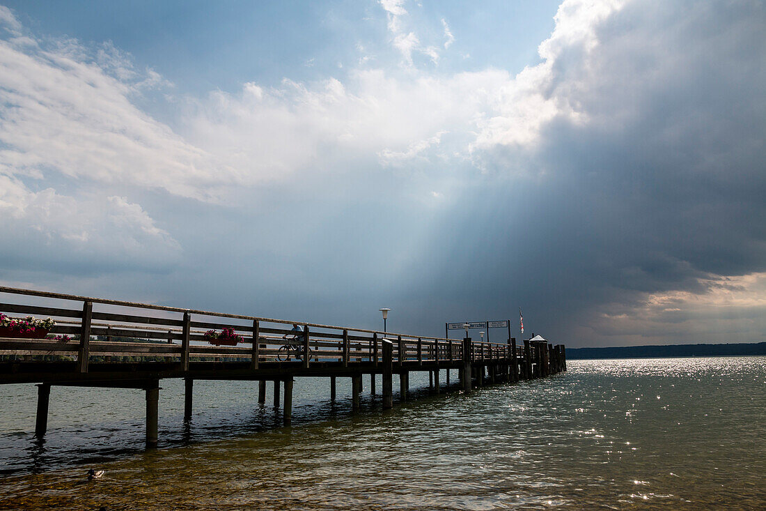 Clouds, Jetty of Herrrsching, lake Ammersee, Upper Bavaria, Germany, Europe