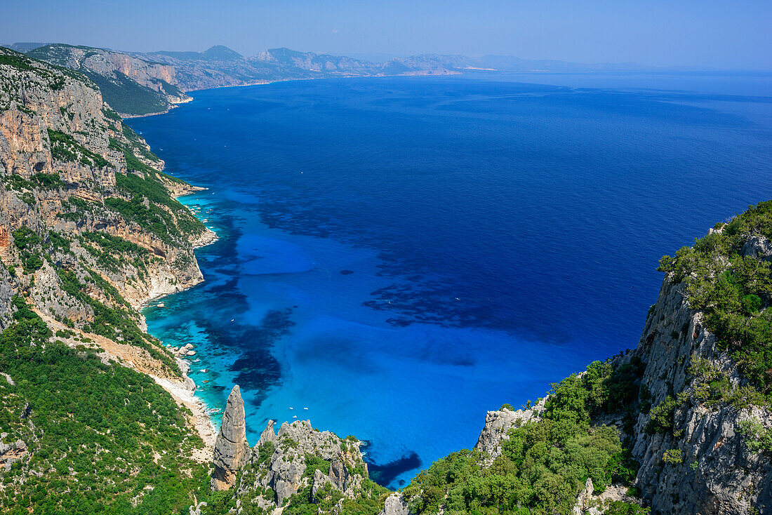 View from Punta Salinas to Cala Goloritze at Mediterranean, Punta Salinas, Selvaggio Blu, National Park of the Bay of Orosei and Gennargentu, Sardinia, Italy