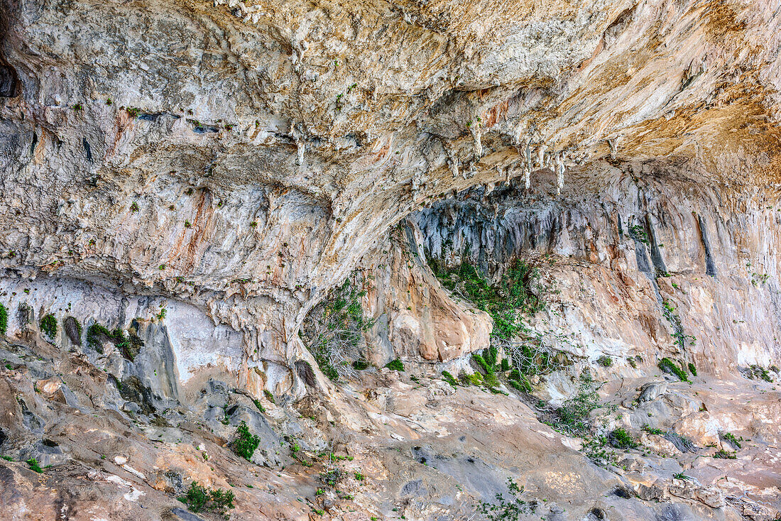 Cave with stalagtites, Selvaggio Blu, National Park of the Bay of Orosei and Gennargentu, Sardinia, Italy