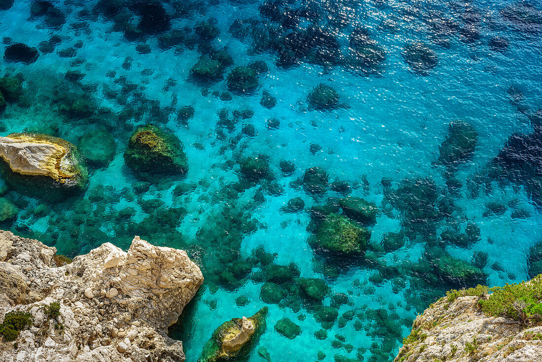 View down to bay, Selvaggio Blu, National Park of the Bay of Orosei and Gennargentu, Sardinia, Italy