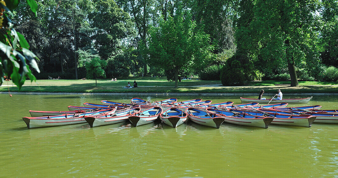 France, Paris, lake of Bois de Vincennes, romantic small boats
