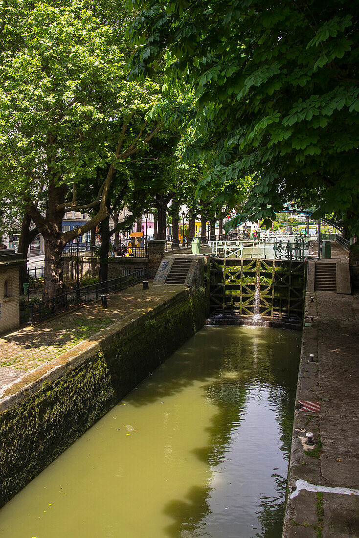 France, Paris, Canal St Martin at the corner of the rue des Vinaigriers