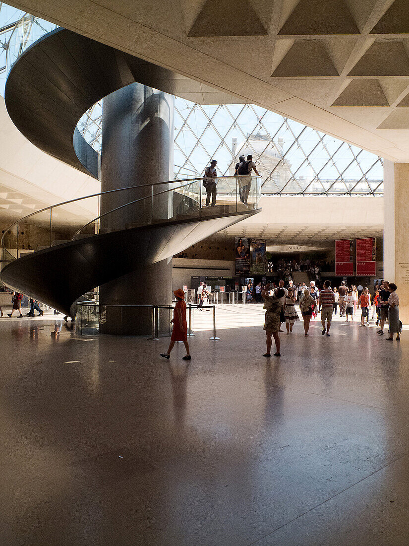 France, Paris, hall in the Louvre Museum under the glass pyramid