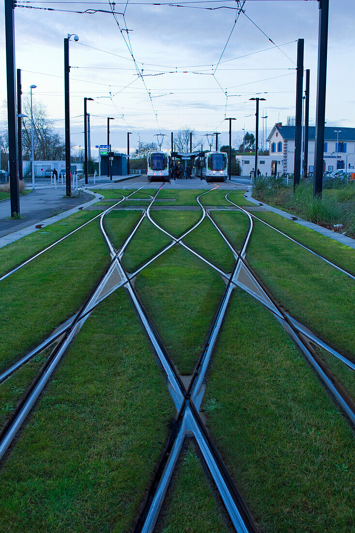 France, Rezé, track of tramway.