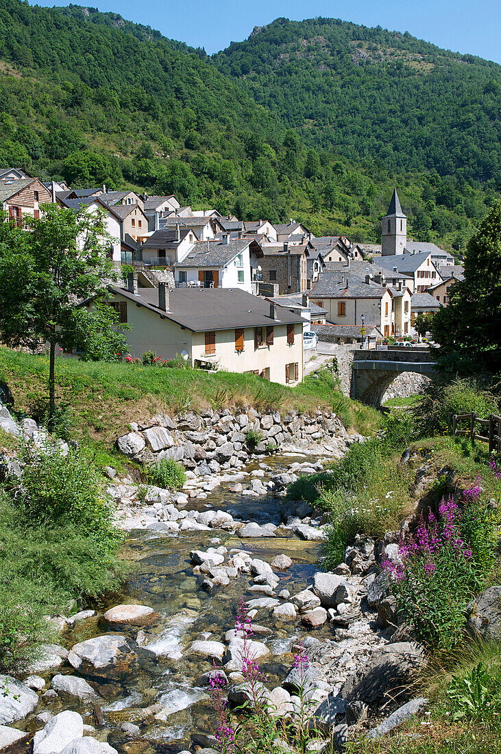 France, Midi Pyrenees, Ariege, Donezan, village of Mijanes, river of la bruyante