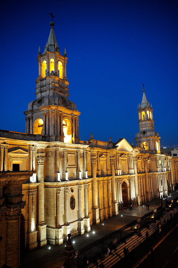 The San Francisco de Arequipa Cathedral (Catedral San Francisco de Arequipa) on the Plaza de Armas in Arequipa , by night, in Peru,South America