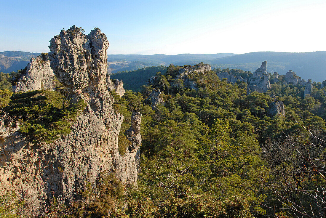 Europe, France, Aveyron, ruiniform chaos of the Old Montpellier on the Causse Noir.