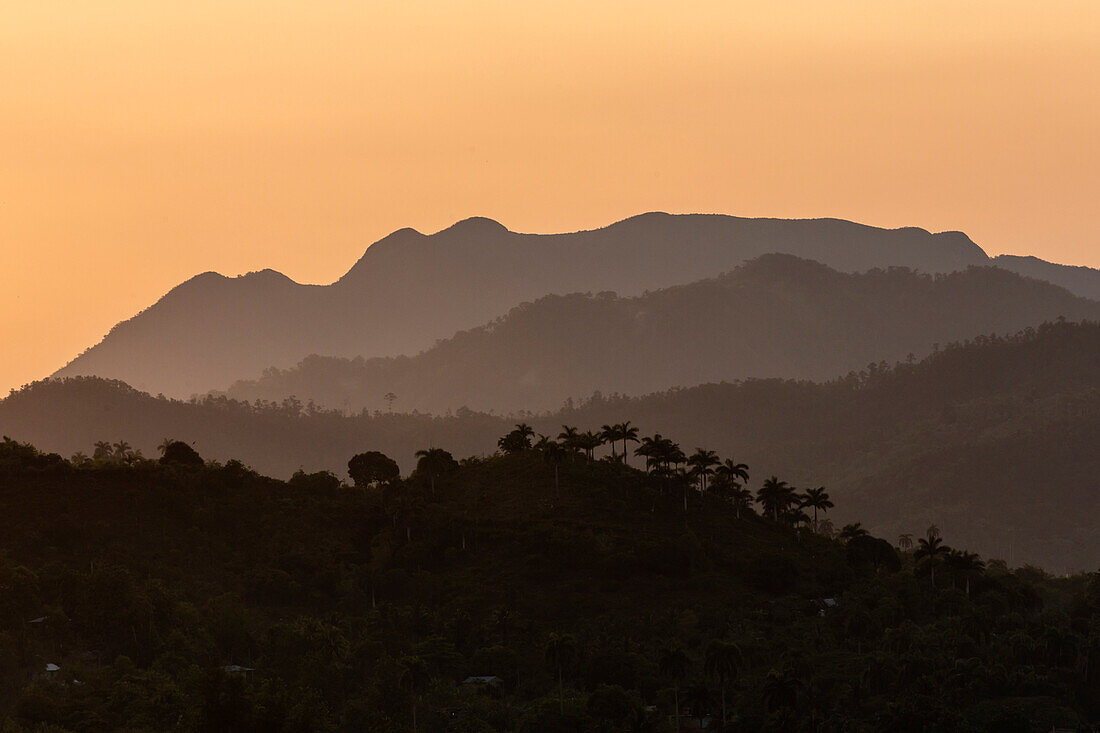 Silhouette of mountains at dusk, Baracoa, Guantanamo, Cuba