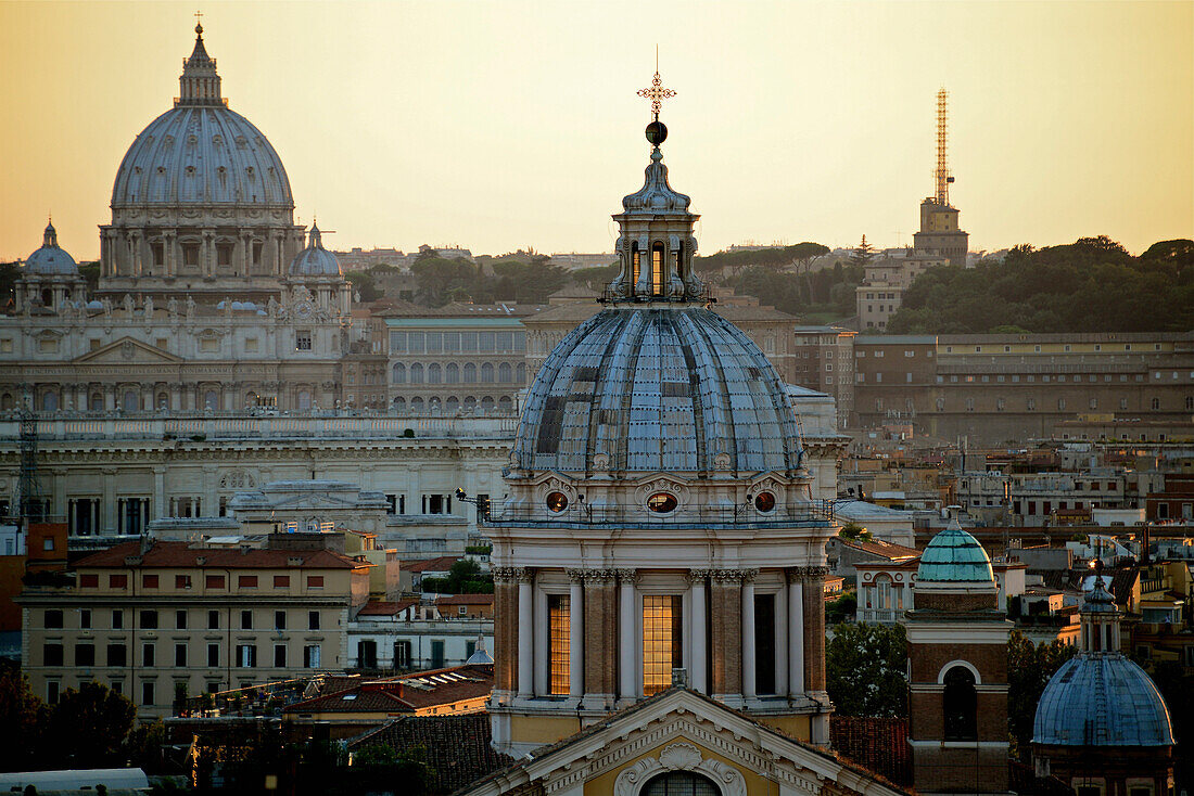 Ancient Domes and Cityscape, Rome at Sunrise, Italy