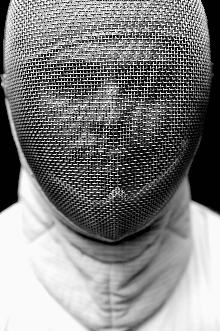 Man Wearing Fencing Mask, Portrait