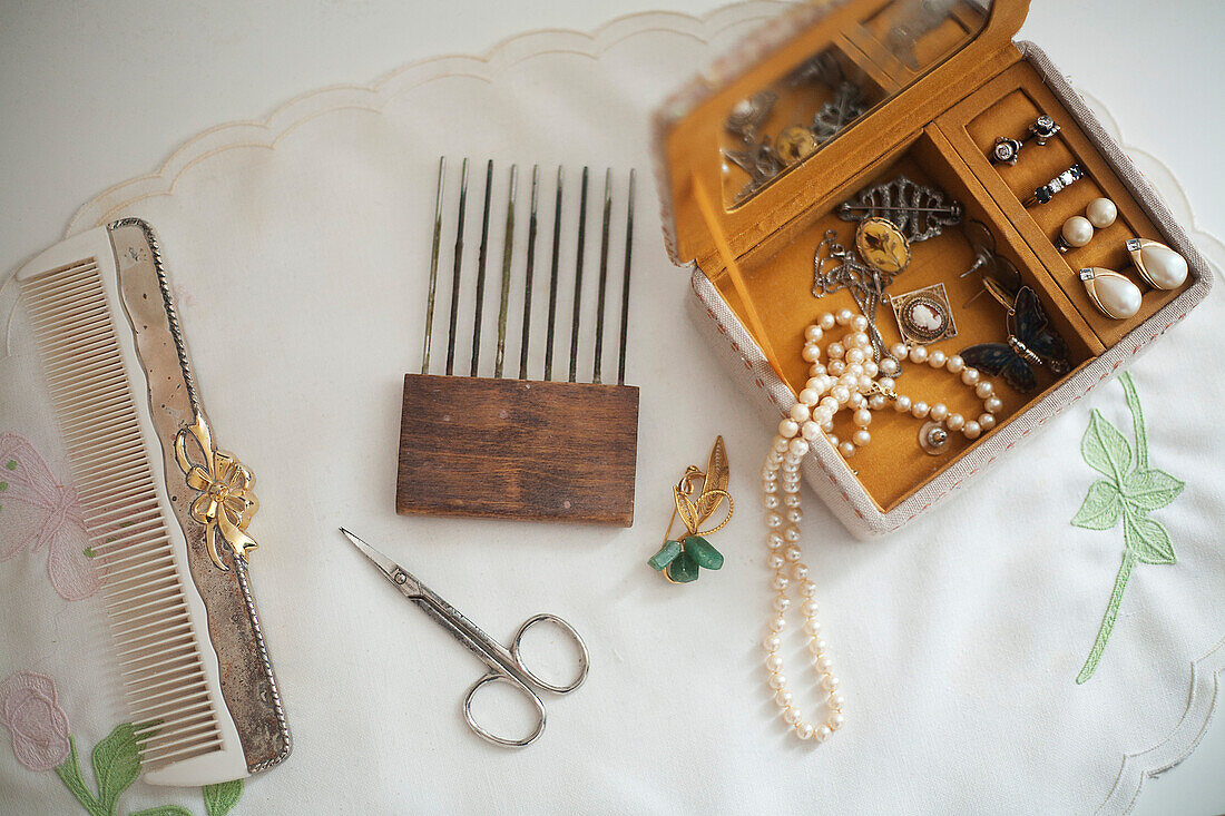 Vintage Jewelry Box and Combs