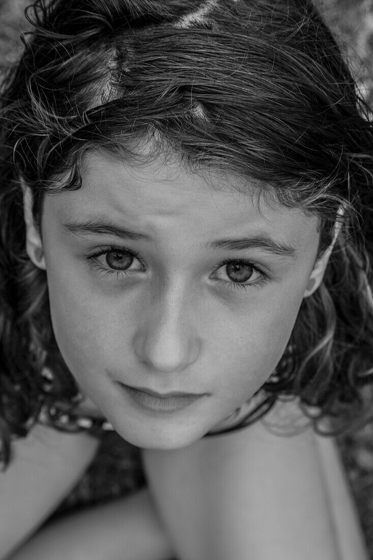 Close-Up Portrait of Young Girl, High Angle View