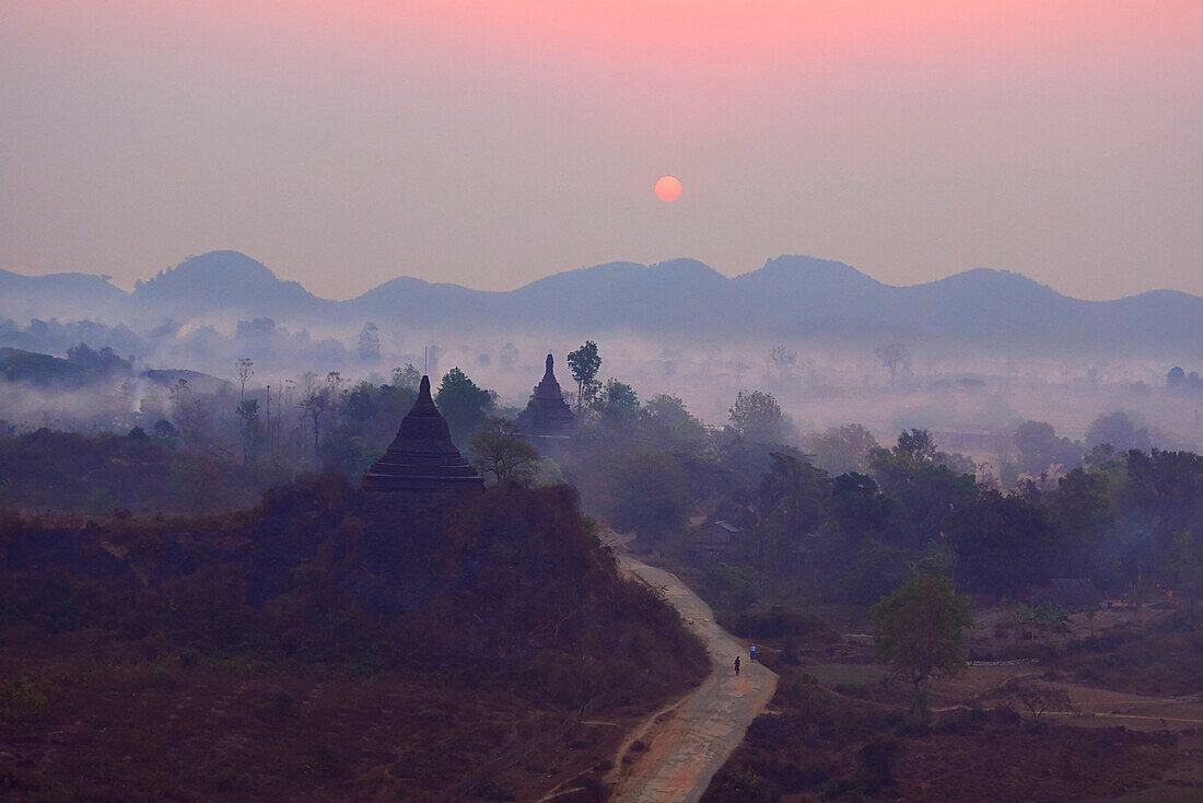 Ancient Pagodas at Sunrise, Mrauk-Oo, Myanmar