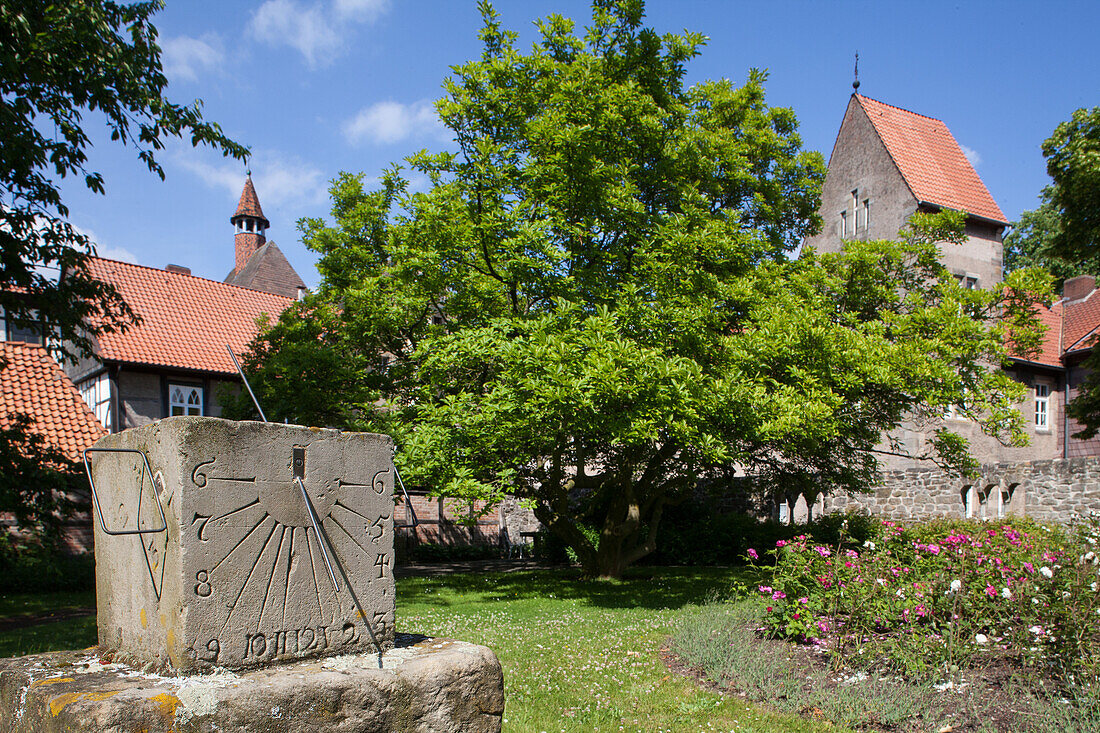 sundial, monastery garden, Fischbeck Abbey, Lower Saxony, Germany